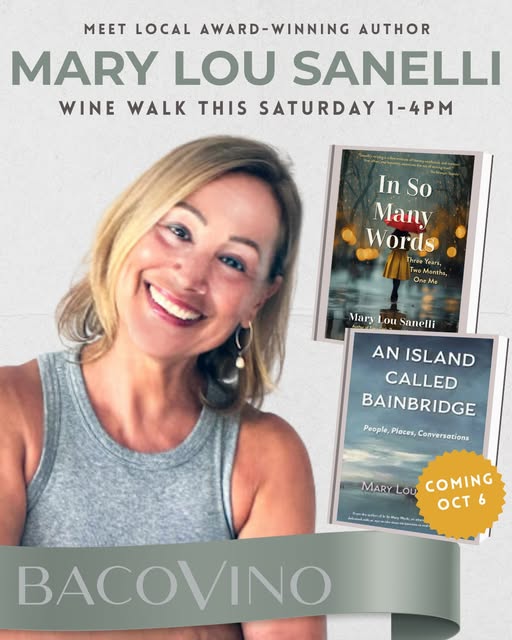 Mary Lou Sanelli at the BacoVino Wine Walk book signing