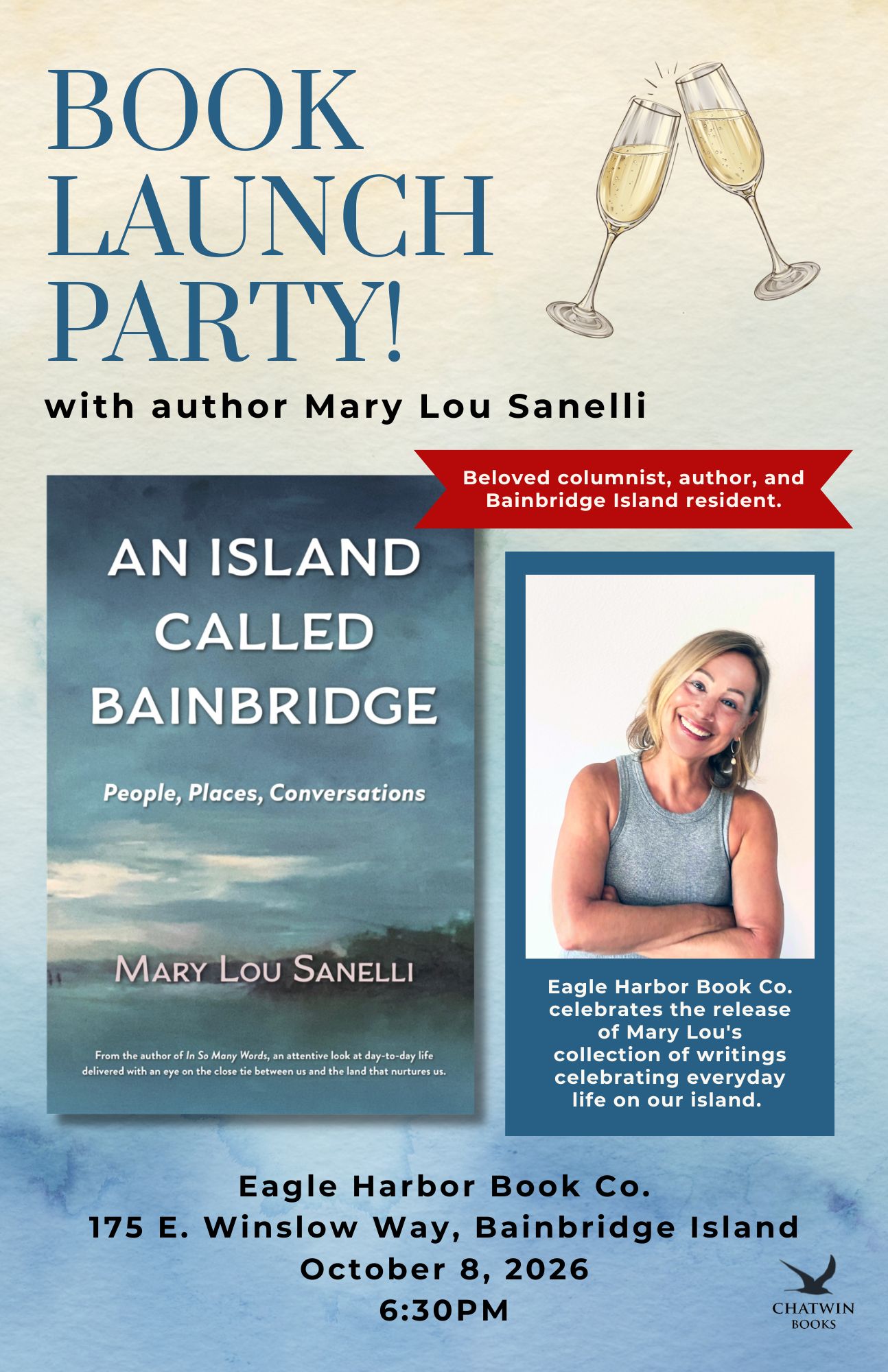 Book Launch Party for An Island Called Bainbridge — Eagle Harbor Book Co., October 8, 2026, 6:30 PM